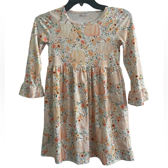 Girl's White Floral Pumpkin Dress - Size 7/8 Years - Picture 1 of 5